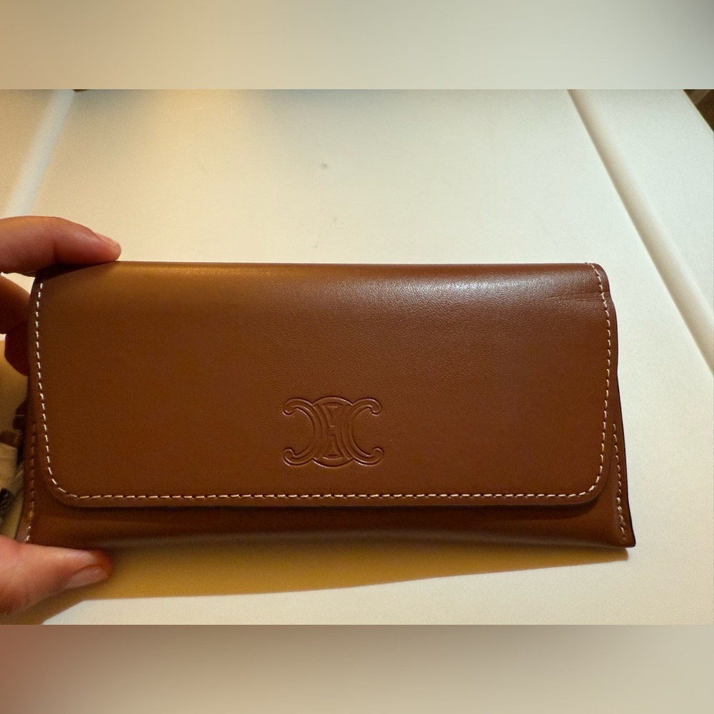 Celine Sunglasses Case Wristlet Brown Leather Logo